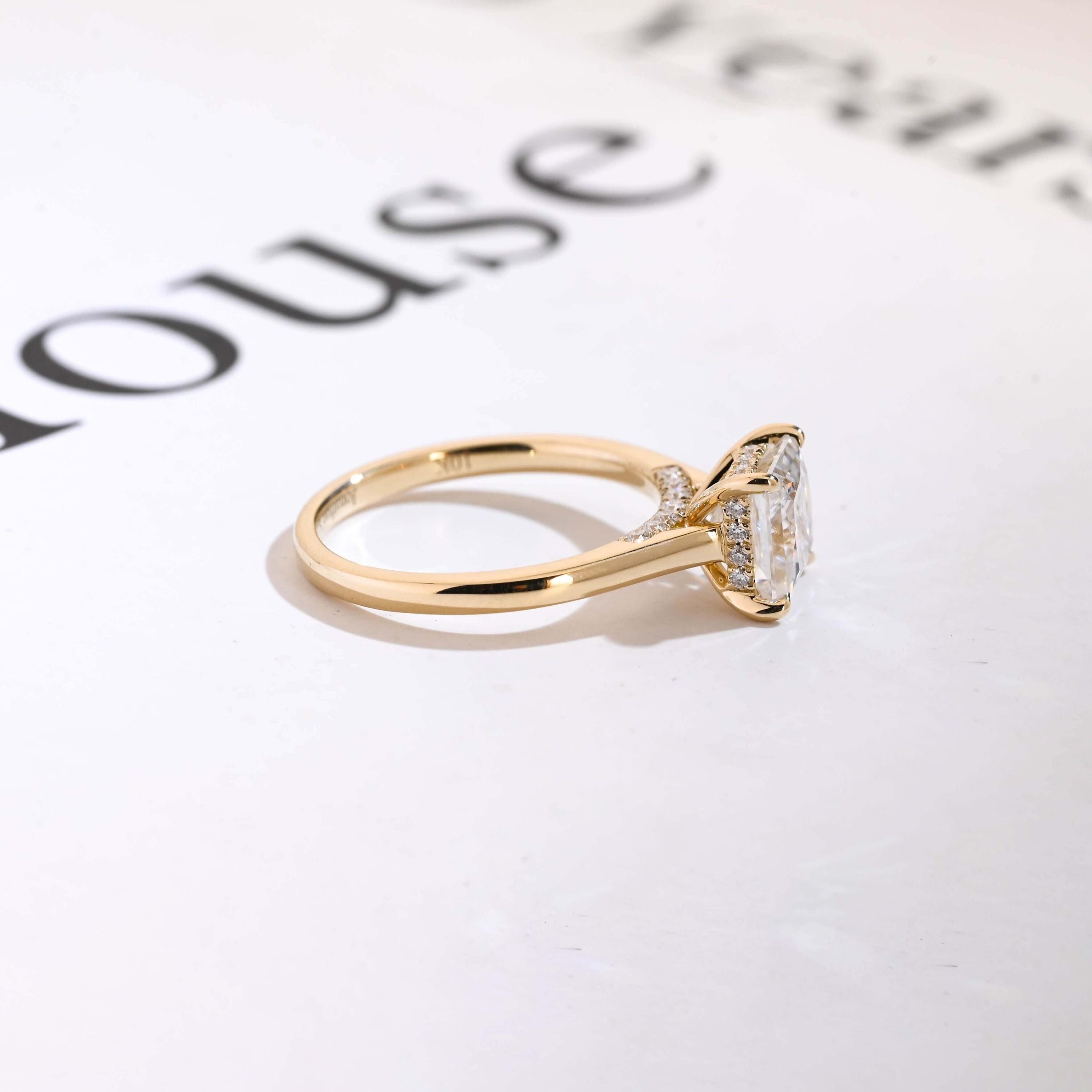 Solid Gold Princess Cut Moissanite Engagement Ring, Promise Ring
