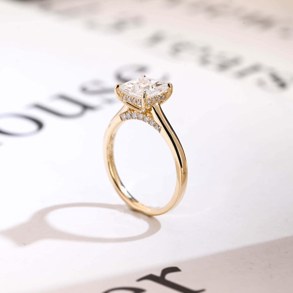 Solid Gold Princess Cut Moissanite Engagement Ring, Promise Ring