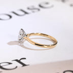 Solid Gold Two Tone Tulip Flower Oval Moissanite Engagement Ring, Dainty Ring