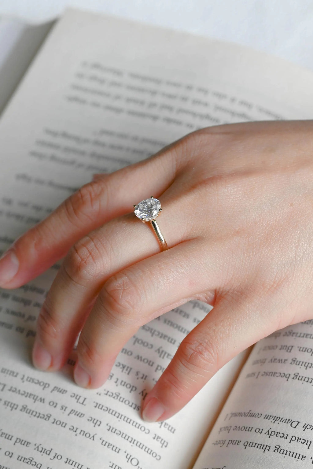 Solid Gold Oval Cut Moissanite Engagement Ring, Cathedral Setting