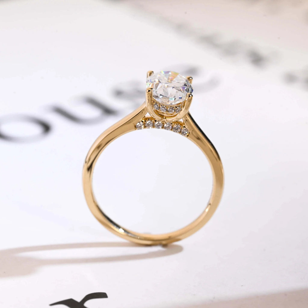 Solid Gold Oval Cut Moissanite Engagement Ring, Cathedral Setting