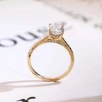 Solid Gold Oval Cut Moissanite Engagement Ring, Cathedral Setting