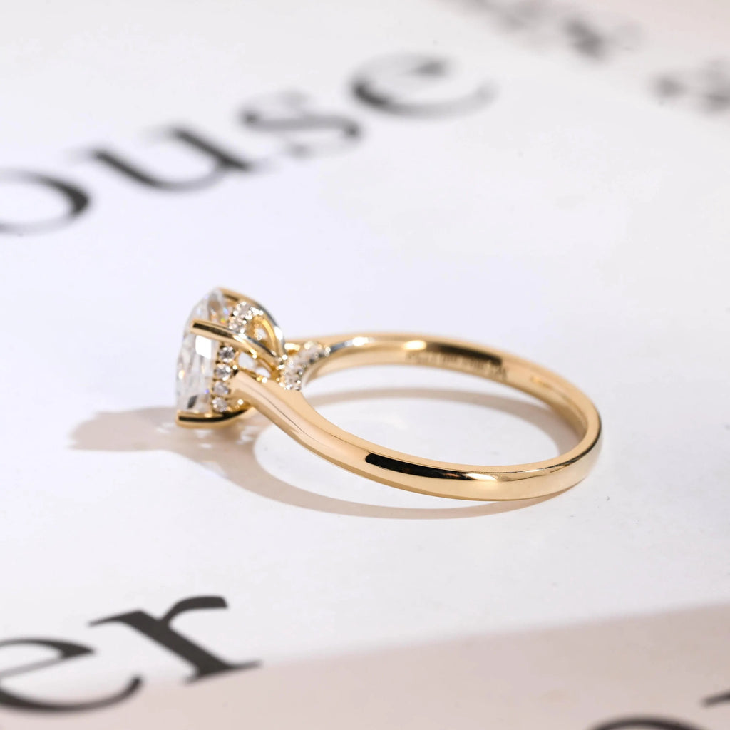 Solid Gold Oval Cut Moissanite Engagement Ring, Cathedral Setting