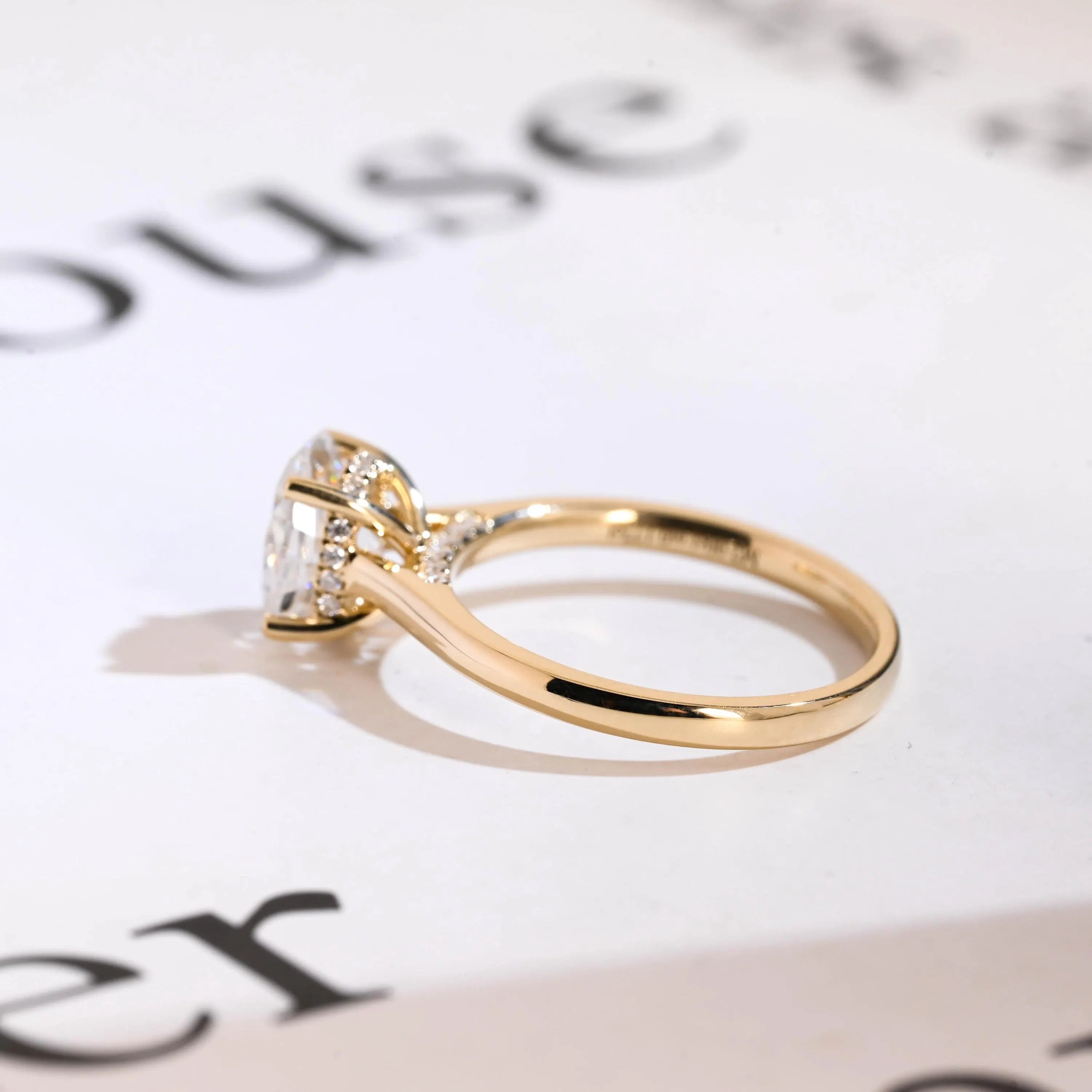 Solid Gold Oval Cut Moissanite Engagement Ring, Cathedral Setting
