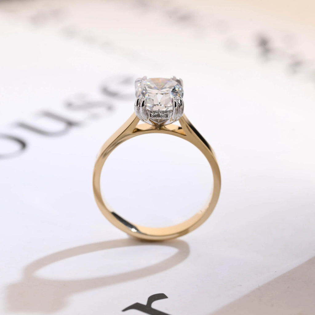 Solid Gold 3mm Band Elongated Cushion Cut Moissanite Engagement Ring, Anniversary Gift for Her
