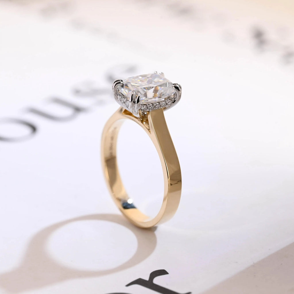 Solid Gold 3mm Band Elongated Cushion Cut Moissanite Engagement Ring, Anniversary Gift for Her