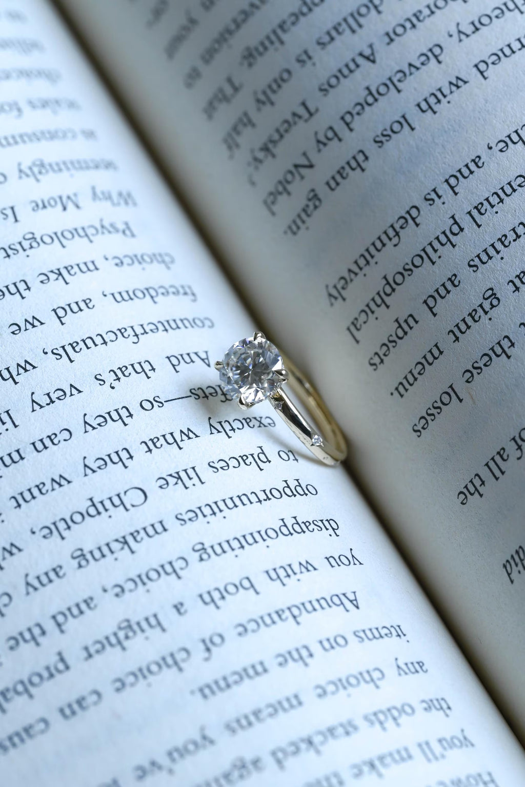 Solid Gold Round Cut Moissanite Engagement Ring, Star Engraved Ring, Anniversary Gift for Her
