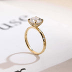 Solid Gold Round Cut Moissanite Engagement Ring, Star Engraved Ring, Anniversary Gift for Her