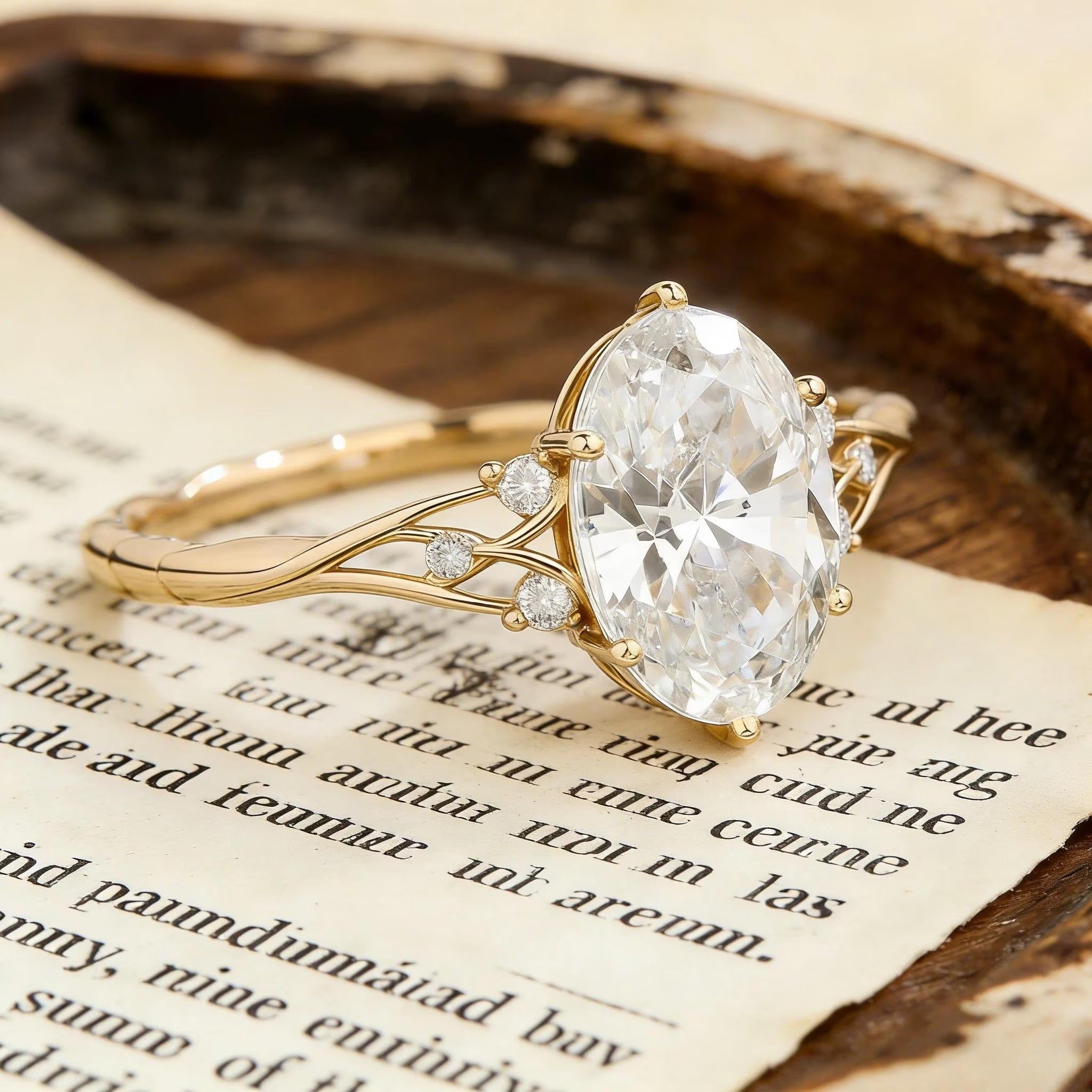 Oval Moissanite Engagement Ring, Twisted Split Shank Ring, Gold Engagement Ring, Unique Wedding Promise Ring