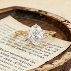 Oval Moissanite Engagement Ring, Twisted Split Shank Ring, Gold Engagement Ring, Unique Wedding Promise Ring
