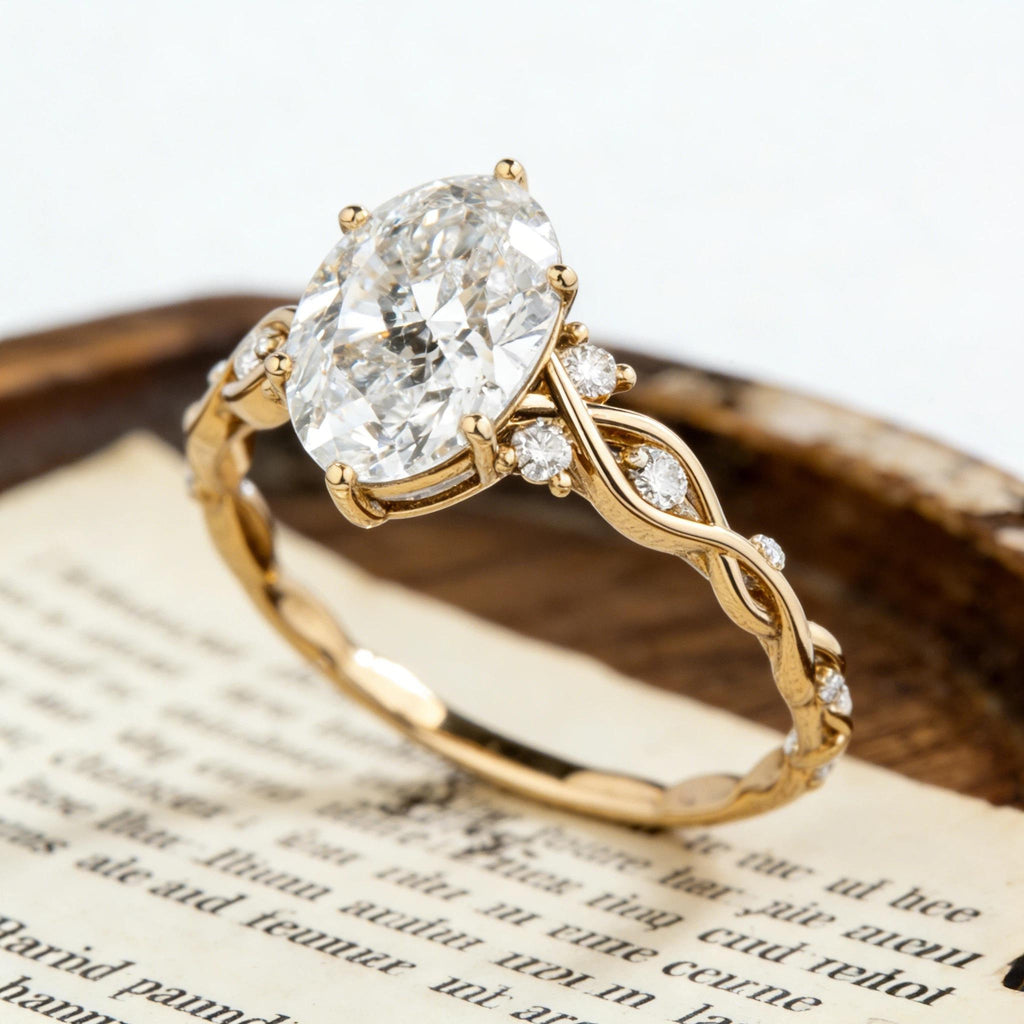 Oval Moissanite Engagement Ring, Twisted Wave Gold Ring, Unique Oval Wedding Ring, Infinity Style Engagement Ring for Women