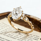 Oval Moissanite Engagement Ring, Twisted Wave Gold Ring, Unique Oval Wedding Ring, Infinity Style Engagement Ring for Women