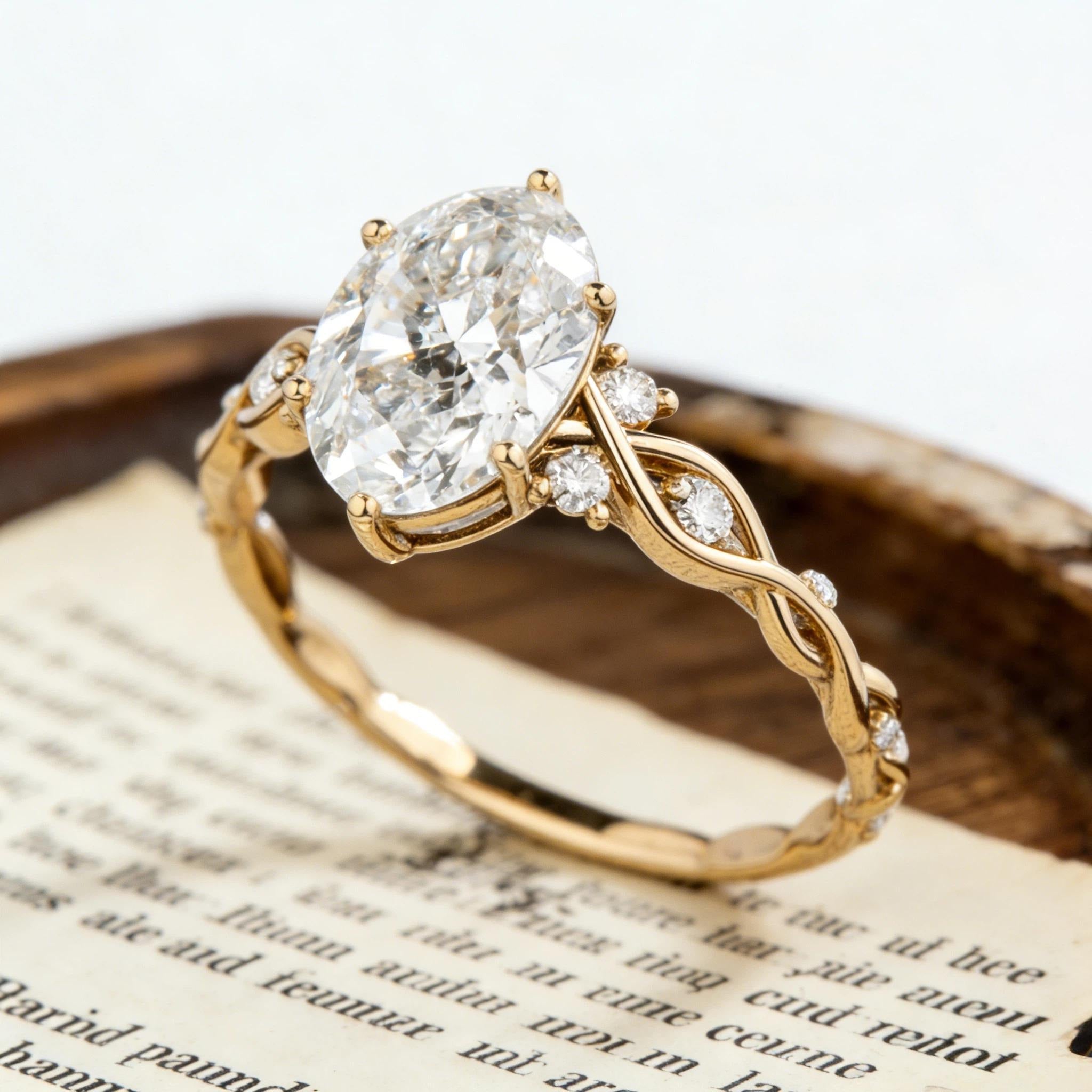 Oval Moissanite Engagement Ring, Twisted Wave Gold Ring, Unique Oval Wedding Ring, Infinity Style Engagement Ring for Women