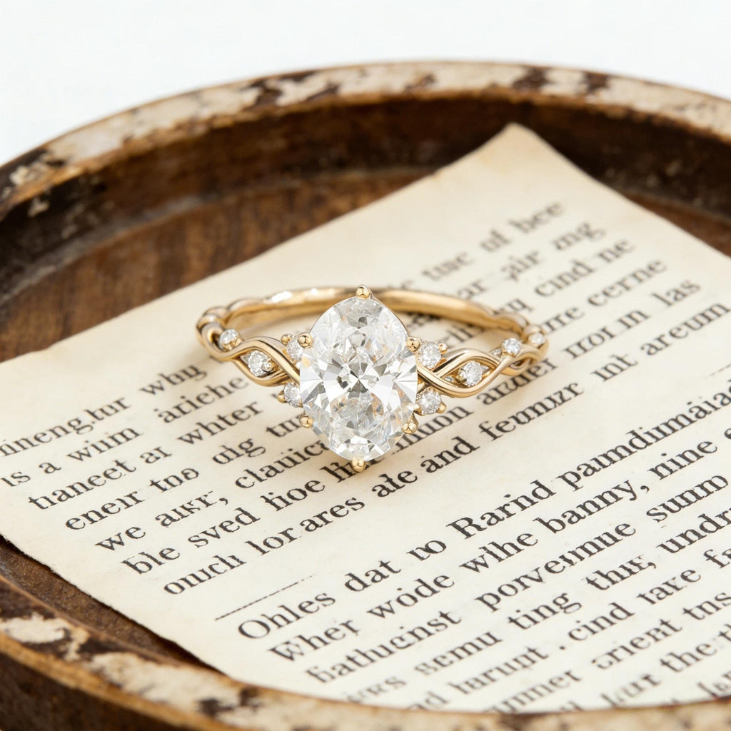 Oval Moissanite Engagement Ring, Twisted Wave Gold Ring, Unique Oval Wedding Ring, Infinity Style Engagement Ring for Women