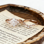 Marquise Cut Moissanite Engagement Ring Set, Rose Gold Infinity Bridal Set, Cluster Wedding Ring, Curved Stacking Band, Unique Promise Ring