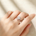 Marquise Cut Moissanite Engagement Ring Set, Rose Gold Infinity Bridal Set, Cluster Wedding Ring, Curved Stacking Band, Unique Promise Ring