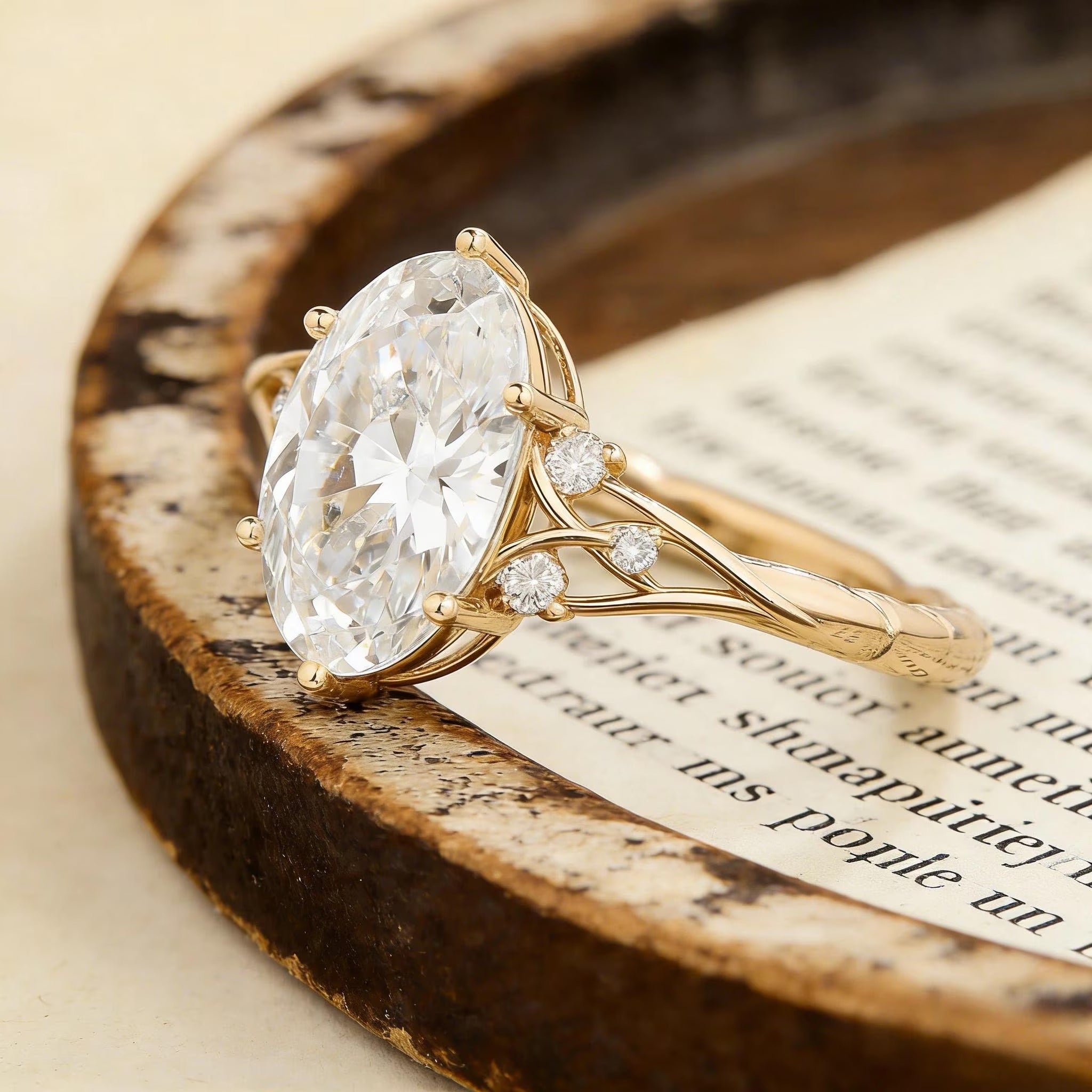 Oval Moissanite Engagement Ring, Twisted Split Shank Ring, Gold Engagement Ring, Unique Wedding Promise Ring