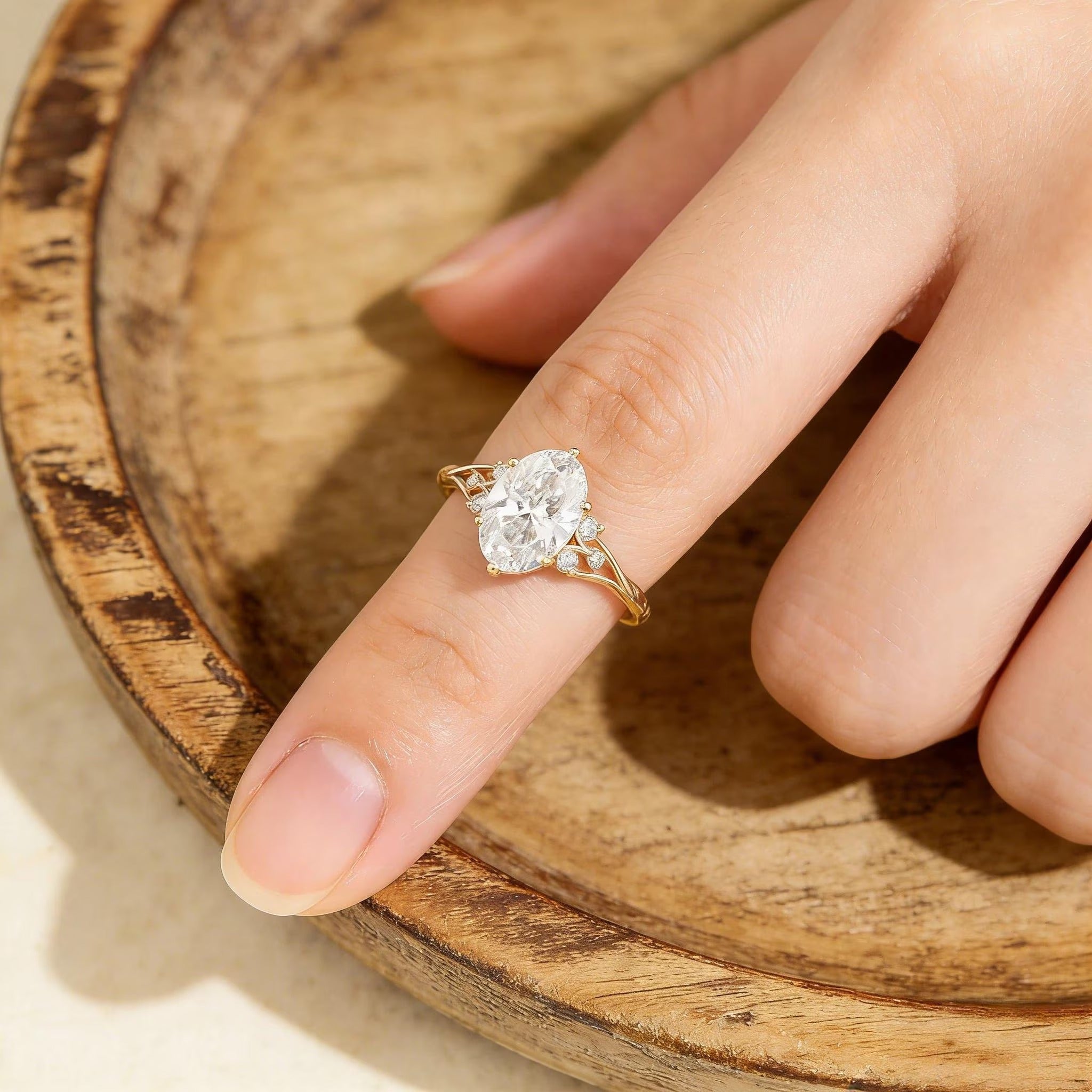 Oval Moissanite Engagement Ring, Twisted Split Shank Ring, Gold Engagement Ring, Unique Wedding Promise Ring Secondary image