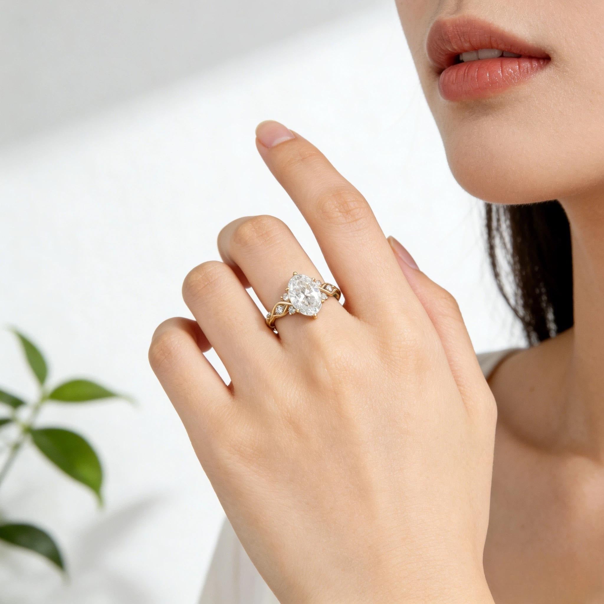 Oval Moissanite Engagement Ring, Twisted Wave Gold Ring, Unique Oval Wedding Ring, Infinity Style Engagement Ring for Women Secondary image