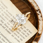 Oval Moissanite Engagement Ring, Curved Gold Engagement Ring, Unique Oval Wedding Ring, Minimalist Promise Ring for Women