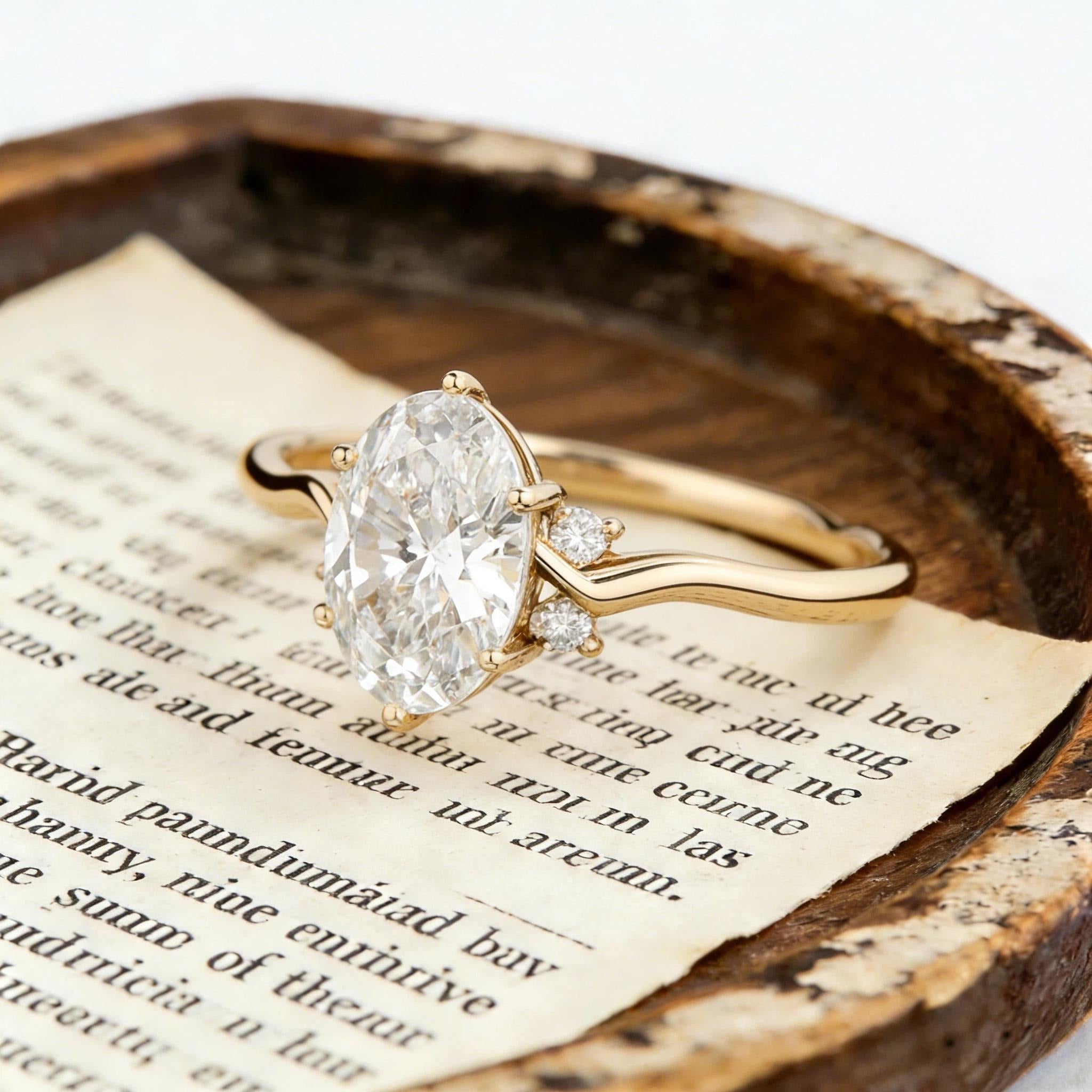 Oval Moissanite Engagement Ring, Curved Gold Engagement Ring, Unique Oval Wedding Ring, Minimalist Promise Ring for Women