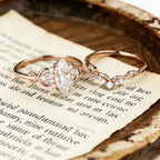 Marquise Cut Moissanite Engagement Ring Set, Rose Gold Infinity Bridal Set, Cluster Wedding Ring, Curved Stacking Band, Unique Promise Ring