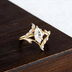 Marquise Moissanite Engagement Ring, Nature Inspired Leaf Vine Ring, Unique Vintage Wedding Ring, Gold Elven Engagement Ring, Promise Ring