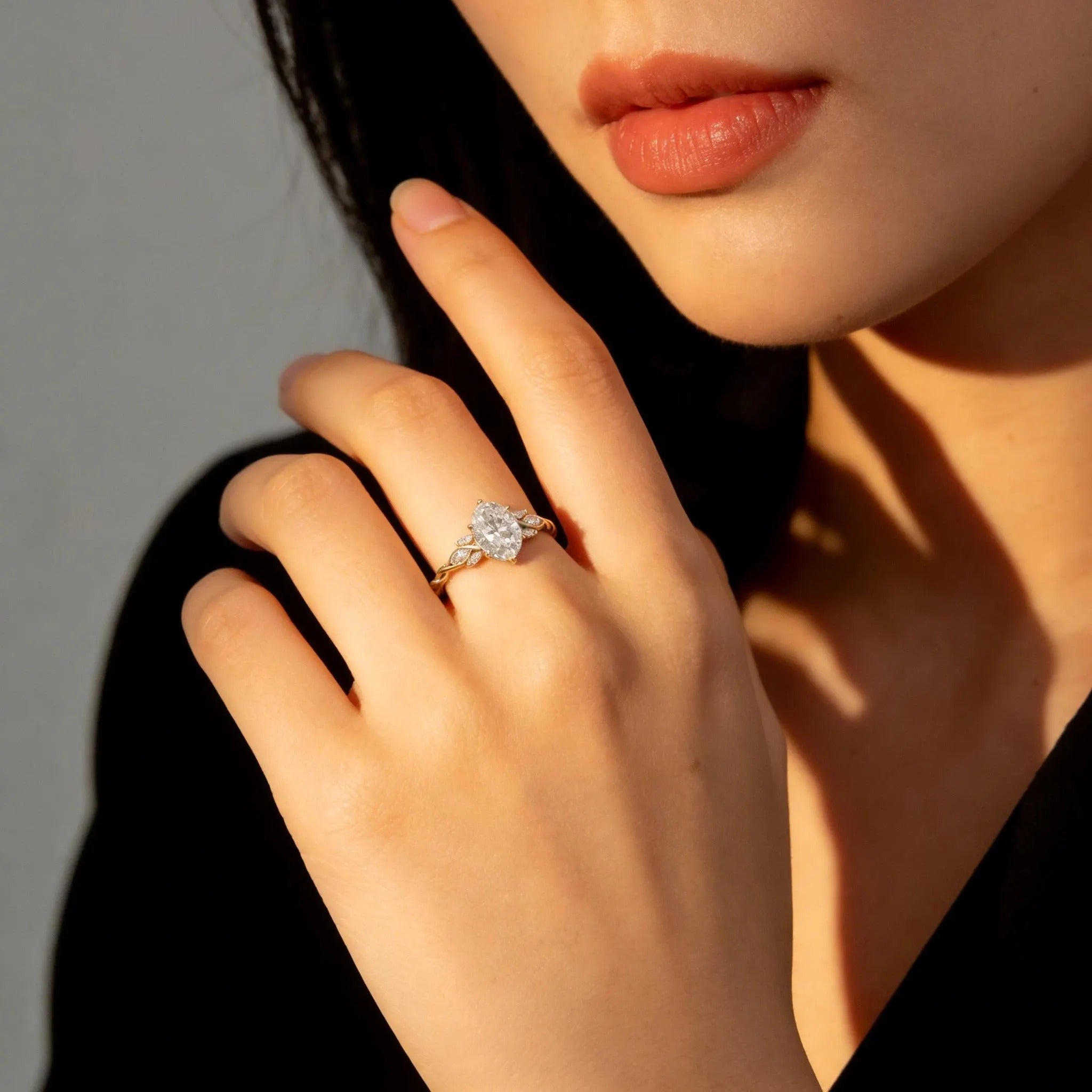 Oval Moissanite Engagement Ring, Twisted Band Ring with Accent Stones, Elegant Minimalist Promise Ring for Women Secondary image