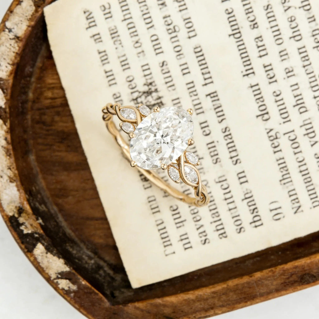 Oval Moissanite Engagement Ring, Twisted Band Ring with Accent Stones, Elegant Minimalist Promise Ring for Women