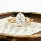 Oval Moissanite Engagement Ring, Twisted Band Ring with Accent Stones, Elegant Minimalist Promise Ring for Women