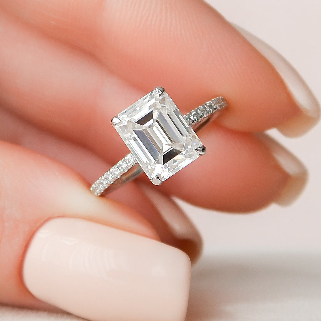 3.0 CT Emerald Moissanite Pave Setting Engagement Ring