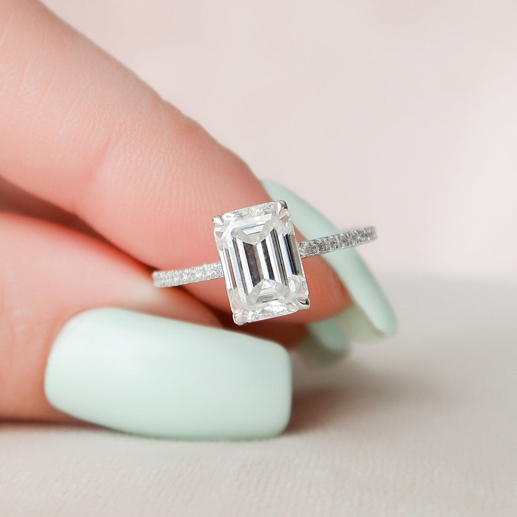 3.0 CT Emerald Moissanite Pave Setting Engagement Ring
