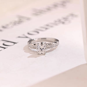 Solid Gold Oval Cut Moissanite Engagement Ring, Half Pave Promise Ring