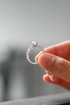 Solid Gold Oval Cut Moissanite Engagement Ring, Half Pave Promise Ring