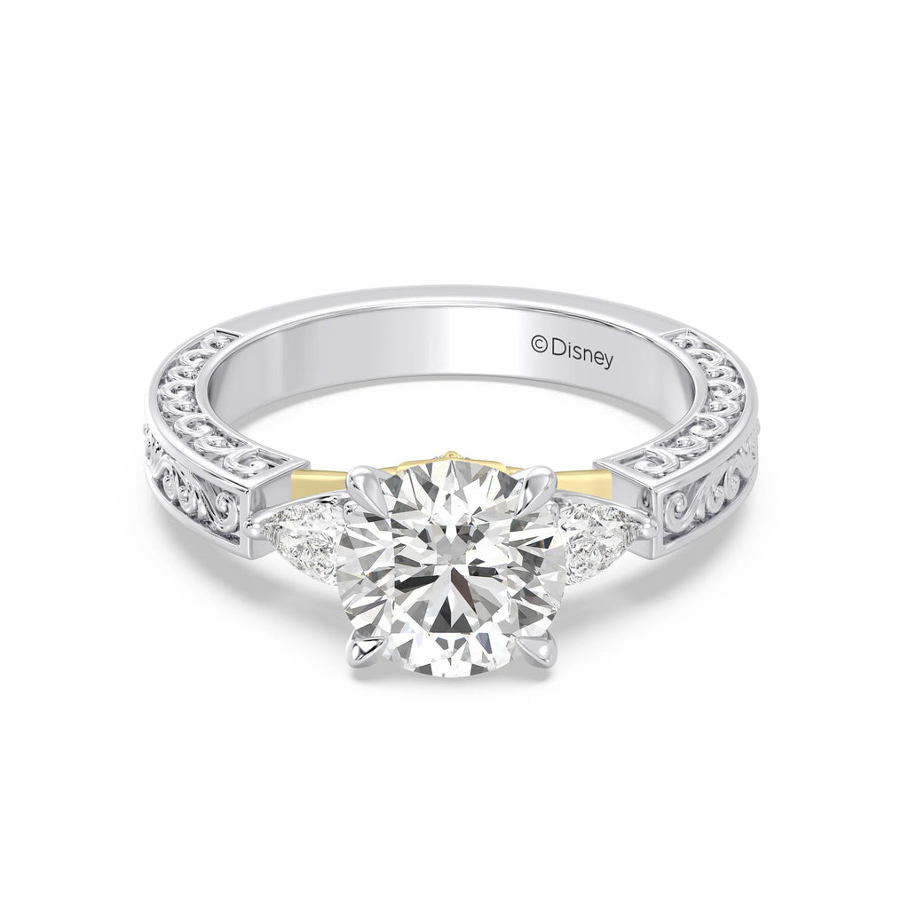 Enchanted Star Diamond And Gold Disney Princess Aurora Vintage Filigree Three Stone Engagement Ring
