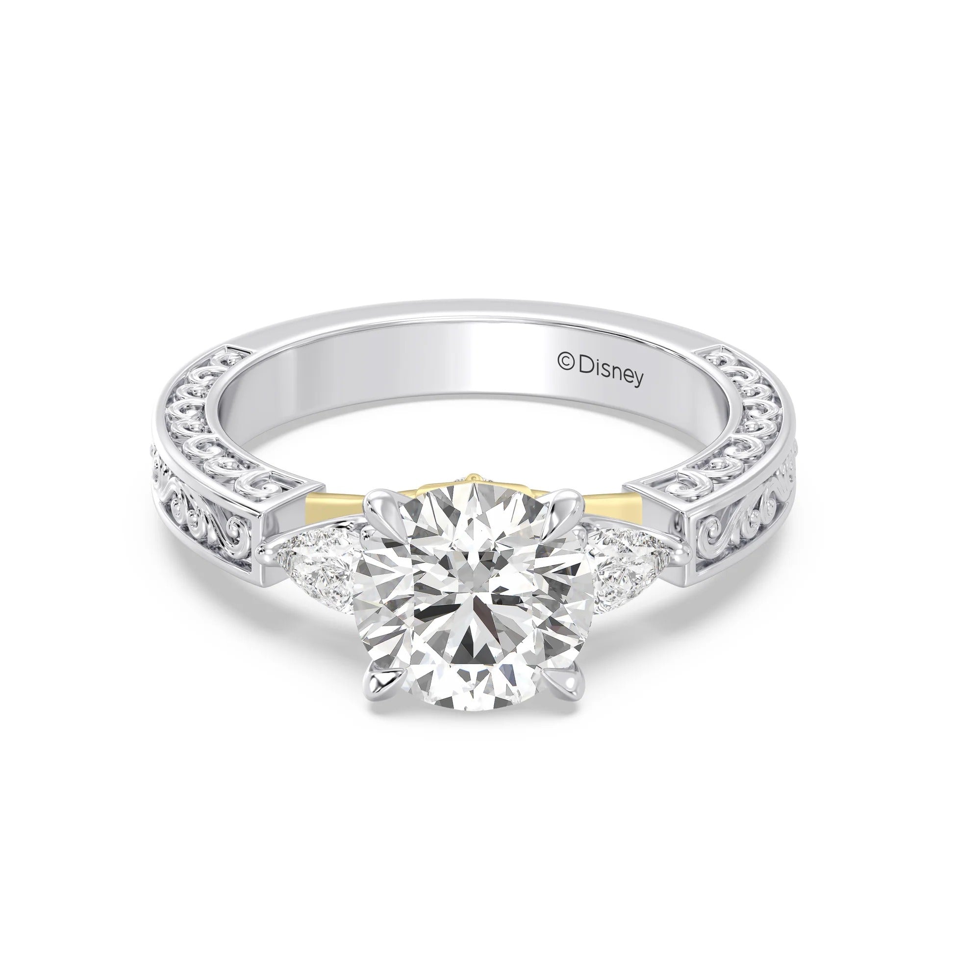 Enchanted Star Diamond And Gold Disney Princess Aurora Vintage Filigree Three Stone Engagement Ring