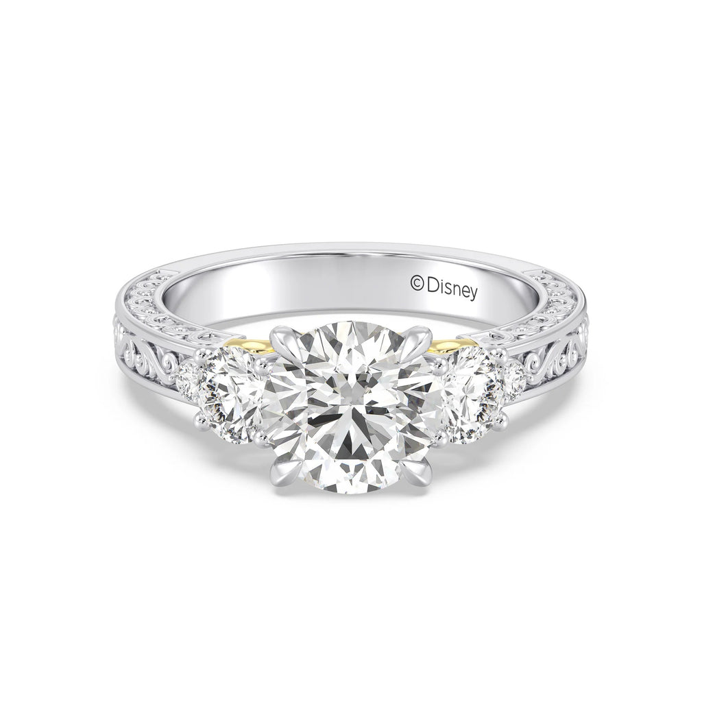 Enchanted Star Diamond And Gold Disney Princess Rapunzel Vintage Round Three Stone Engagement Ring