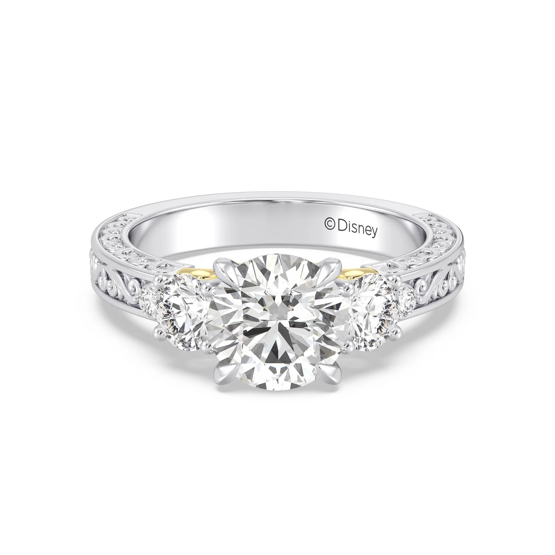 Enchanted Star Diamond And Gold Disney Princess Rapunzel Vintage Round Three Stone Engagement Ring