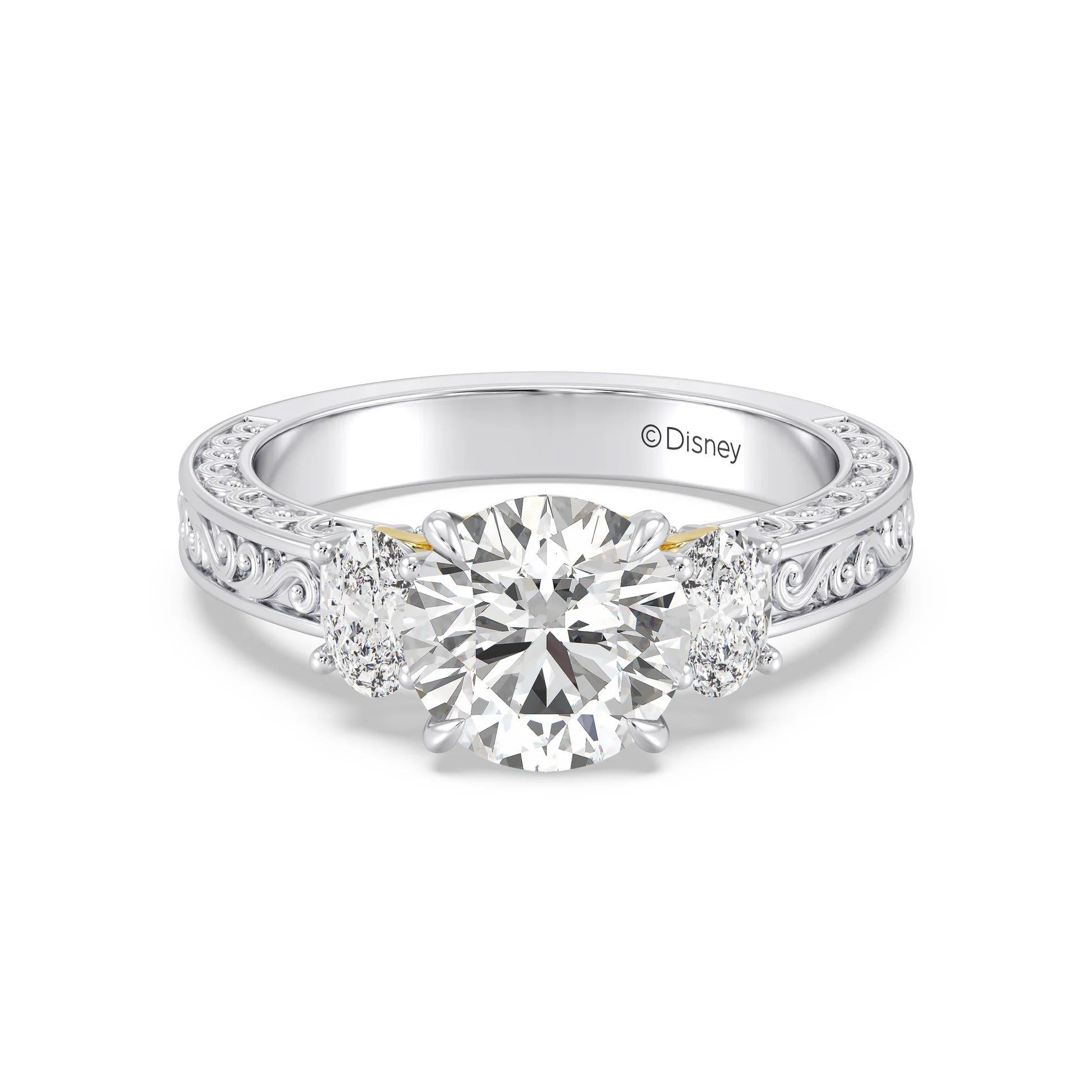 Enchanted Star Diamond And Gold Disney Princess Rapunzel Vintage Oval Three Stone Engagement Ring