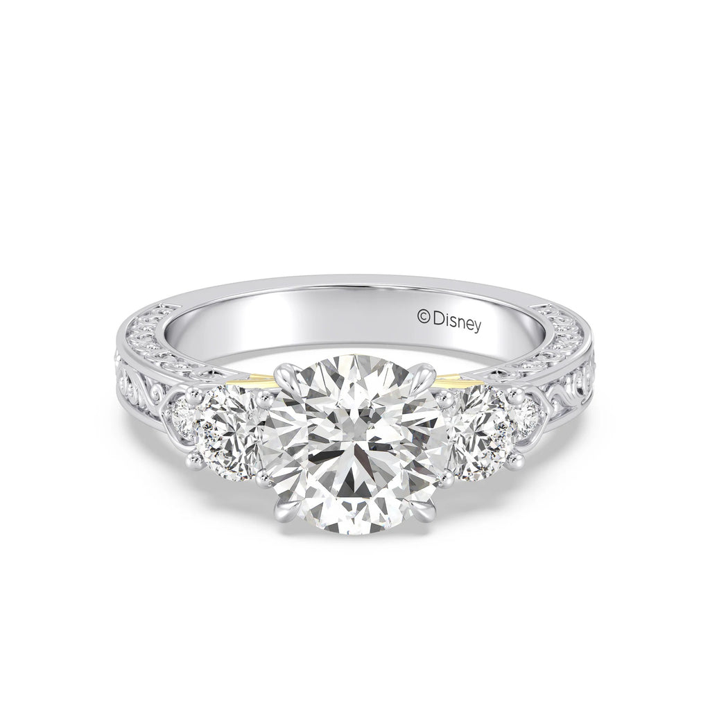Enchanted Star Diamond And Disney Princess Aurora Vintage Round Three Stone Engagement Ring