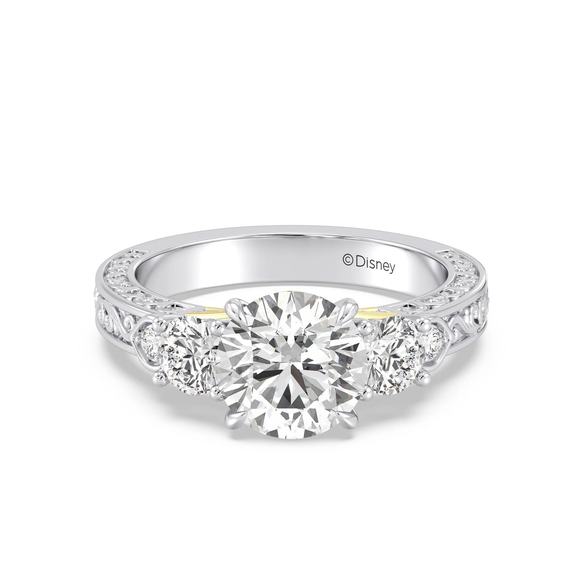 Enchanted Star Diamond And Disney Princess Aurora Vintage Round Three Stone Engagement Ring