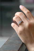 Solid Gold Oval Cut Moissanite Engagement Ring, Half Pave Promise Ring