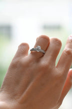 Solid Gold Oval Cut Moissanite Engagement Ring, Half Pave Promise Ring