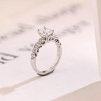 Solid Gold Oval Cut Moissanite Engagement Ring, Half Pave Promise Ring