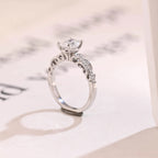 Solid Gold Oval Cut Moissanite Engagement Ring, Half Pave Promise Ring