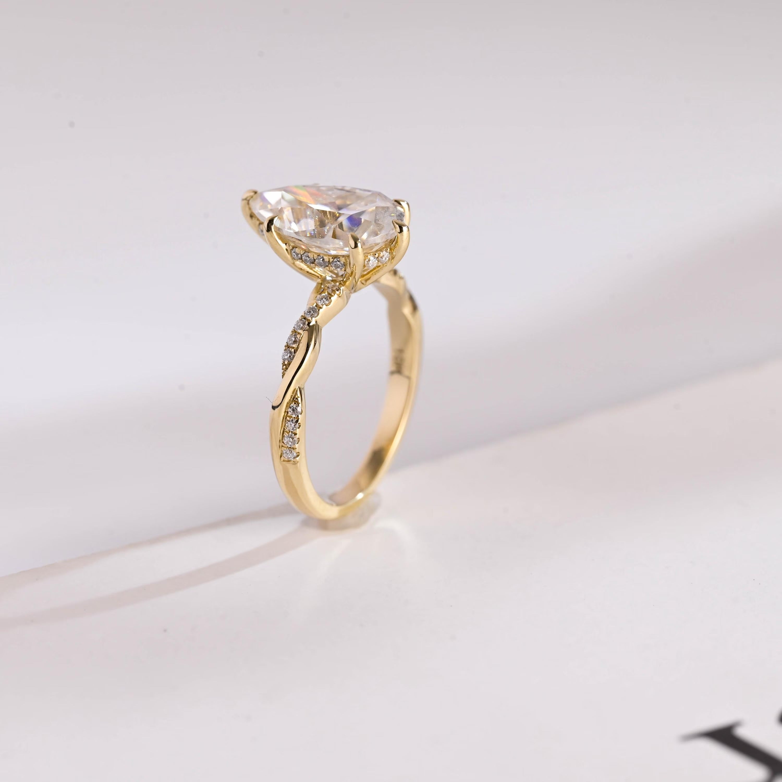 Solid Gold Pear Cut Moissanite Engagement Ring, Promise Ring Secondary image