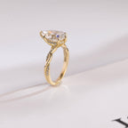 Solid Gold Pear Cut Moissanite Engagement Ring, Promise Ring