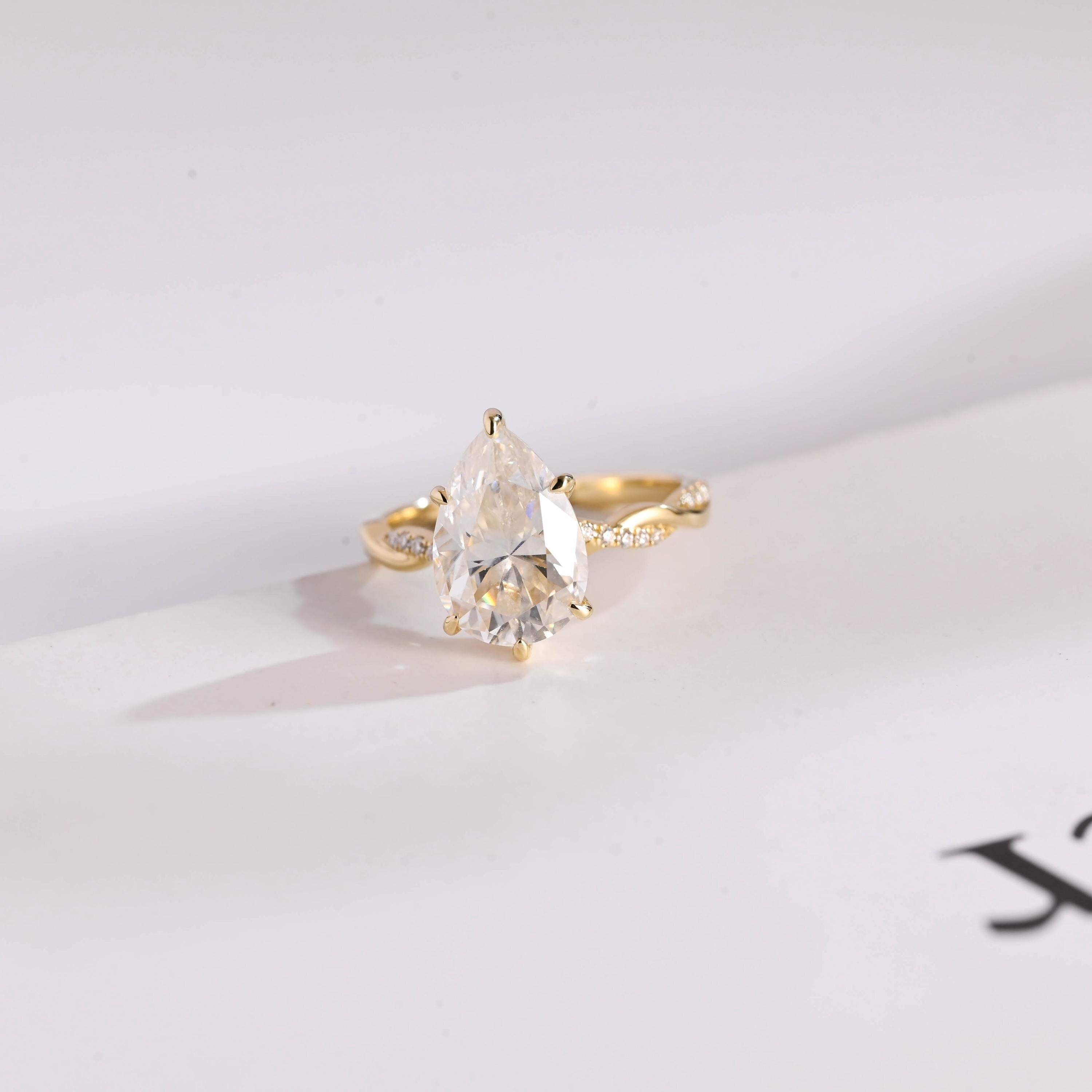Solid Gold Pear Cut Moissanite Engagement Ring, Promise Ring Main image