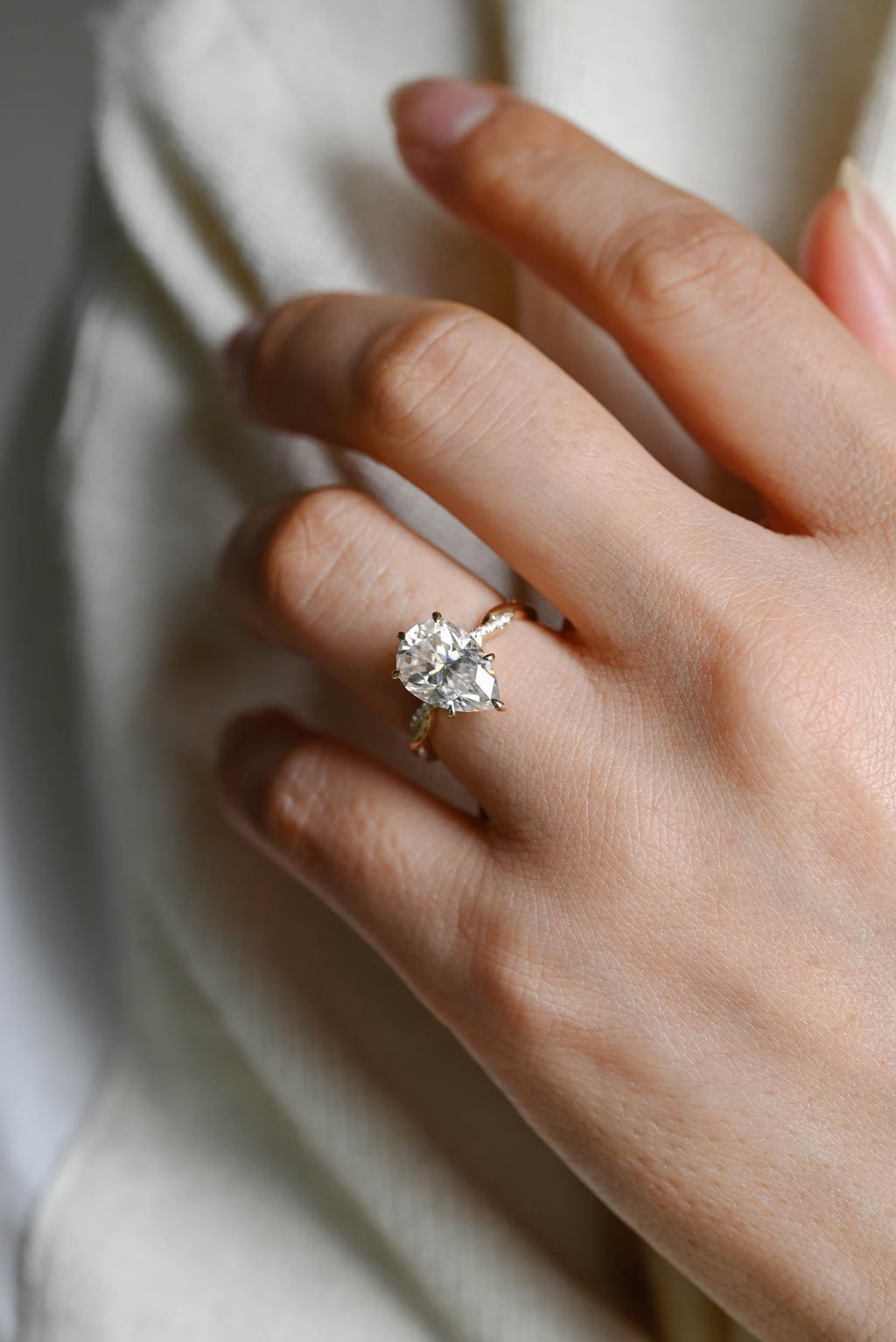Solid Gold Pear Cut Moissanite Engagement Ring, Promise Ring