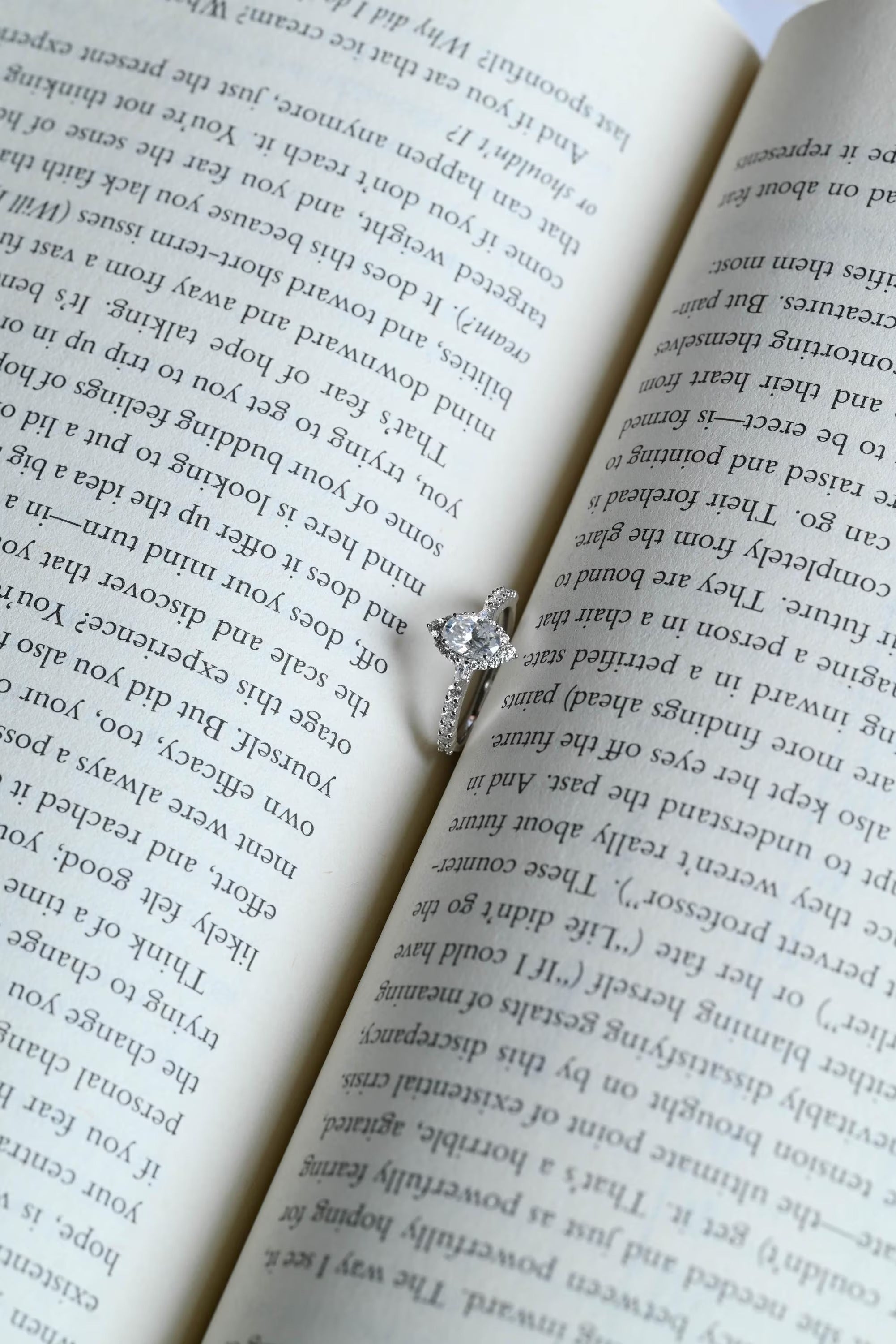Solid Gold Marquise Cut Moissanite Engagement Ring, Halo & Half Pave Ring